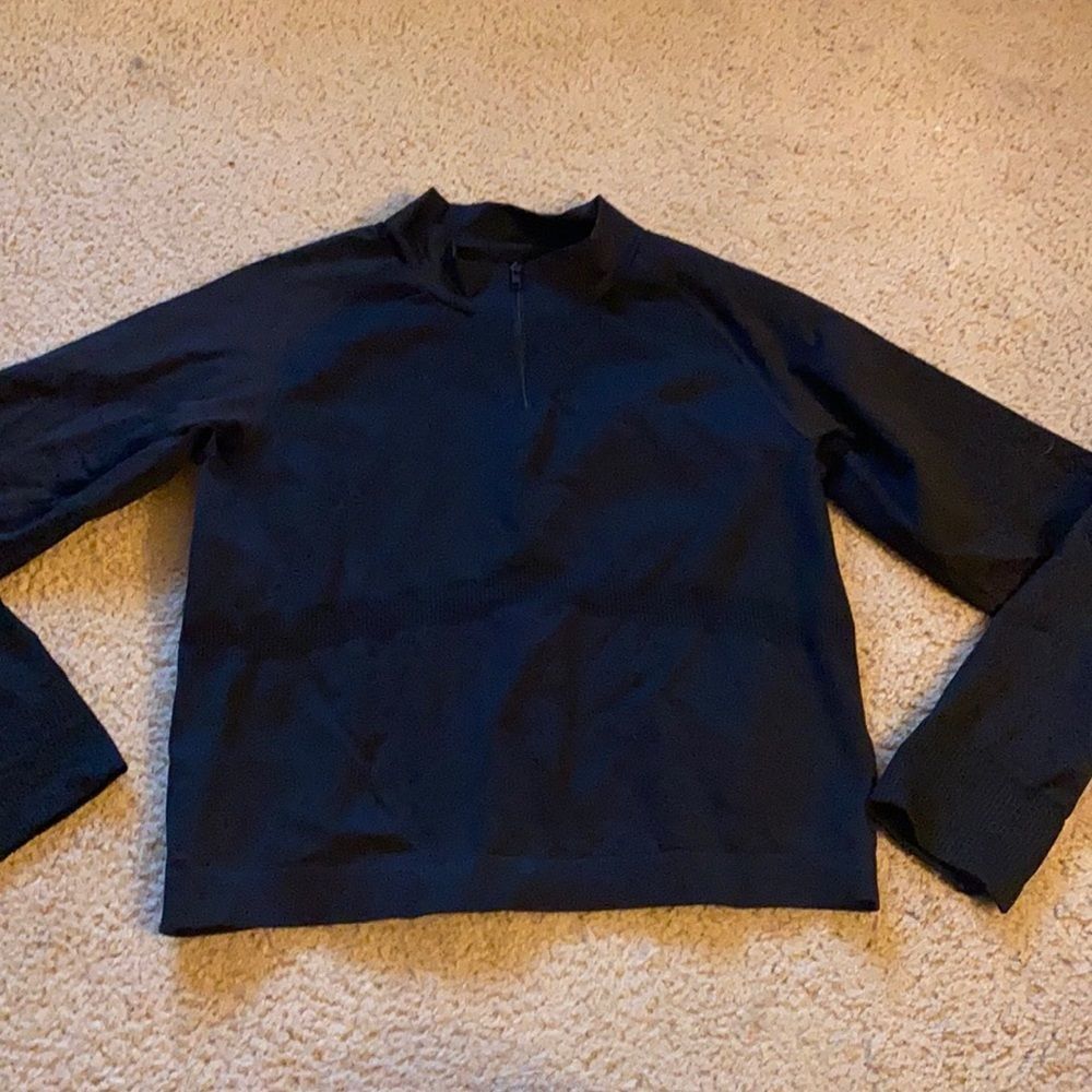 Solid Black Victoria’s Secret Pink Active Wear Stretchy L/S Crop Top